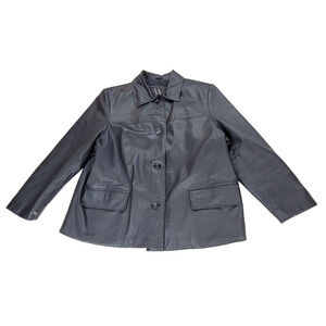 Vintage Winlit Jacket Womens Size 2X Black New York Large Button Leather Coat